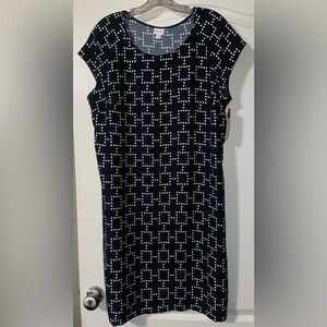 BRAND NEW MERONA BLACK CAP/SHORT SLEEVE SHIFT DRESS WITH WHITE DOT PATTERN